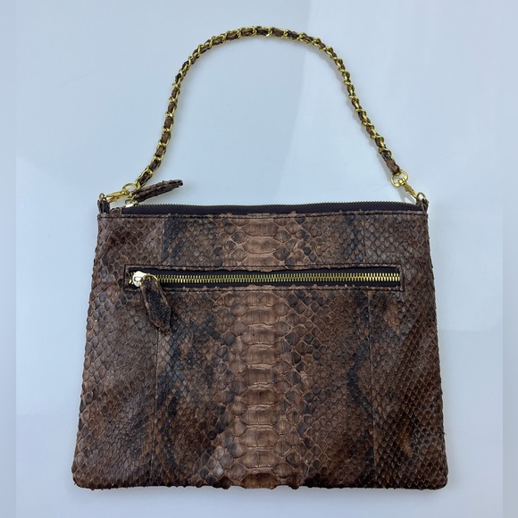 Brown Snakeskin Print Chain Strap Bag N219-35 - Picture 1 of 7
